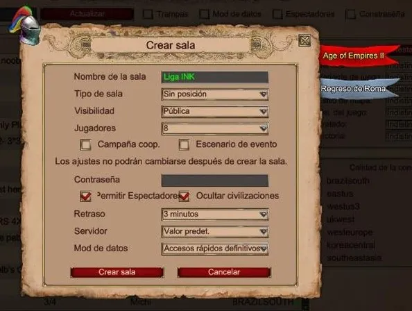 configuración de la sala